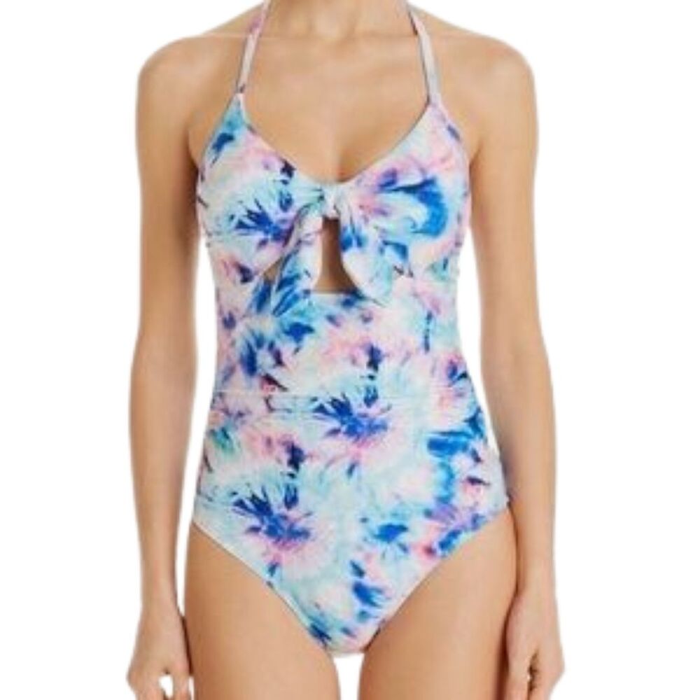 SPLENDID One Piece Swimsuit LARGE Tie Dye Halter Cutout Tie Back NWT